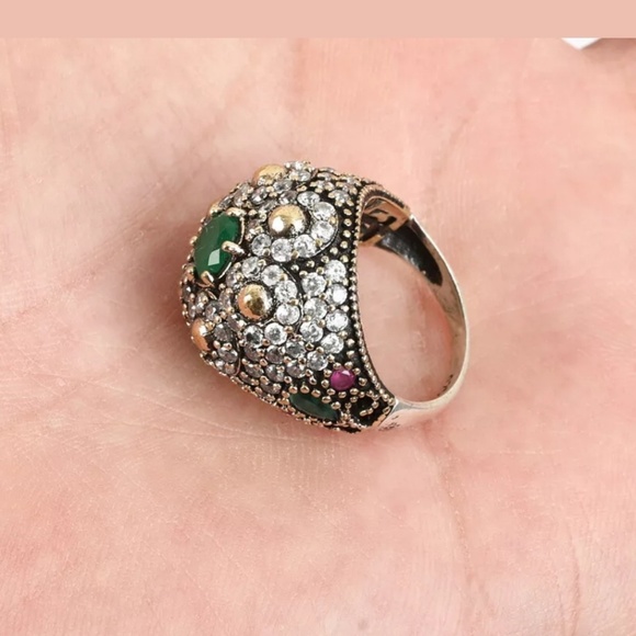 Large emerald & ruby dome ring - Picture 2 of 3